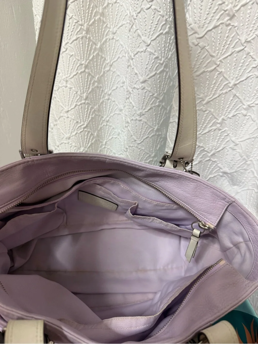 Coach Lilac Leather Tote with Cream Trim and Straps